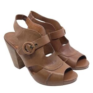 Lucky Brand Tan Leather High Heel Peeptoe Slingback Shoes Size 7.5